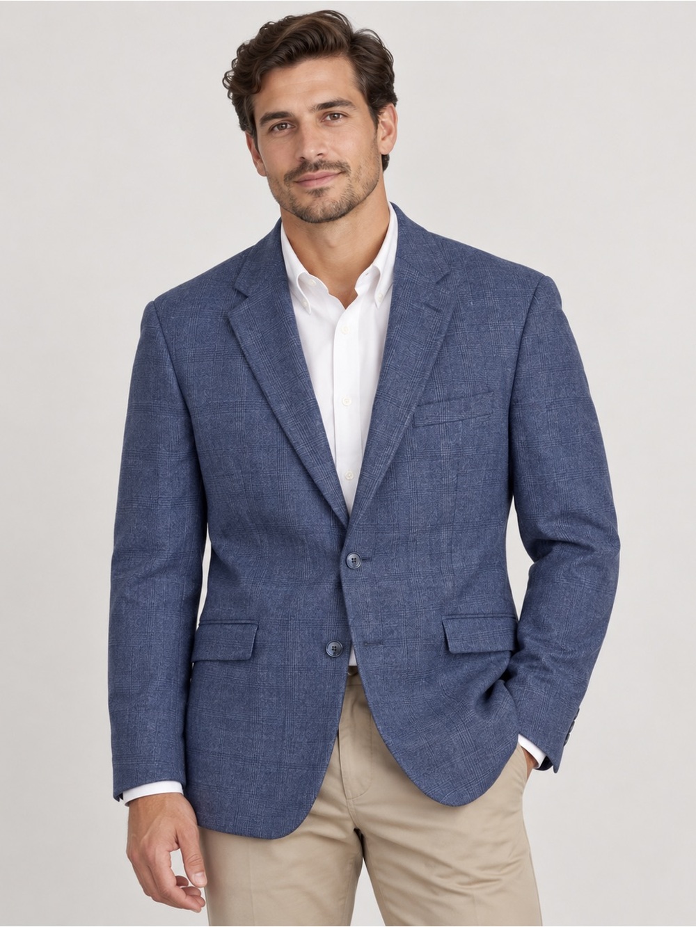 Joseph Abboud Men's Blue Wool Blend Plaid Print Blazer